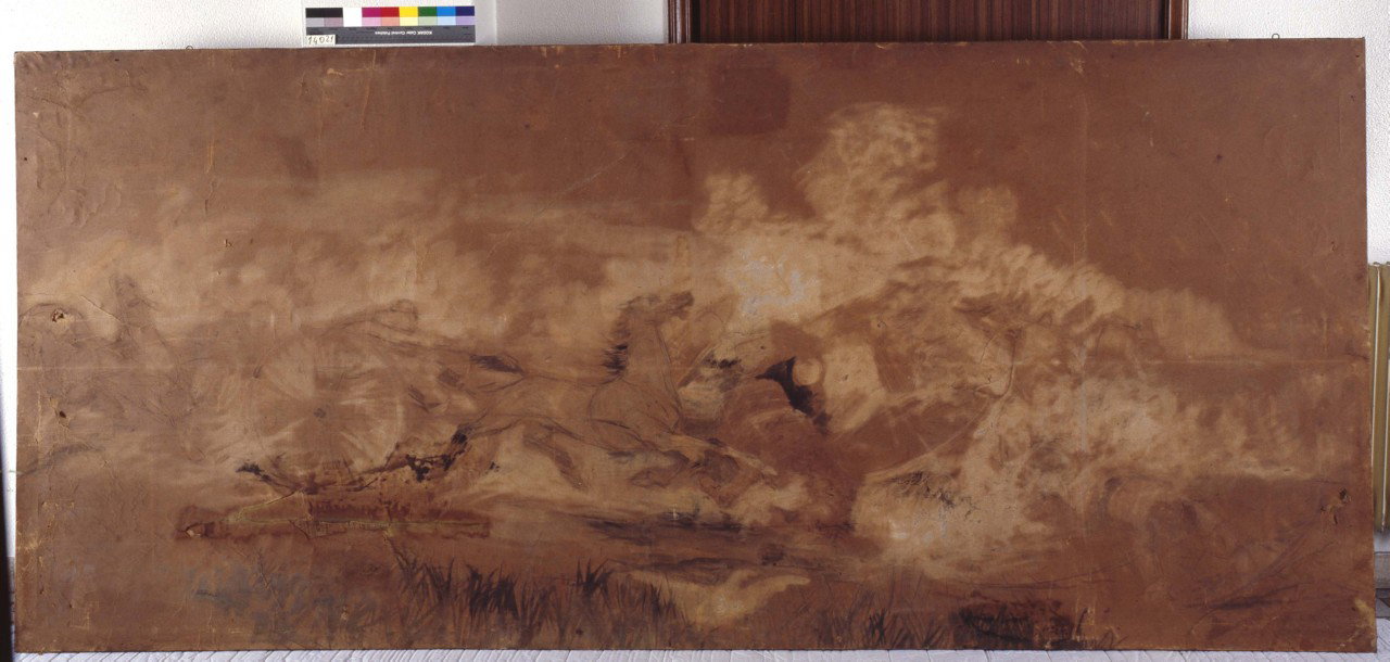 corsa di cavalli con calesse (disegno preparatorio) - ambito italiano (prima met